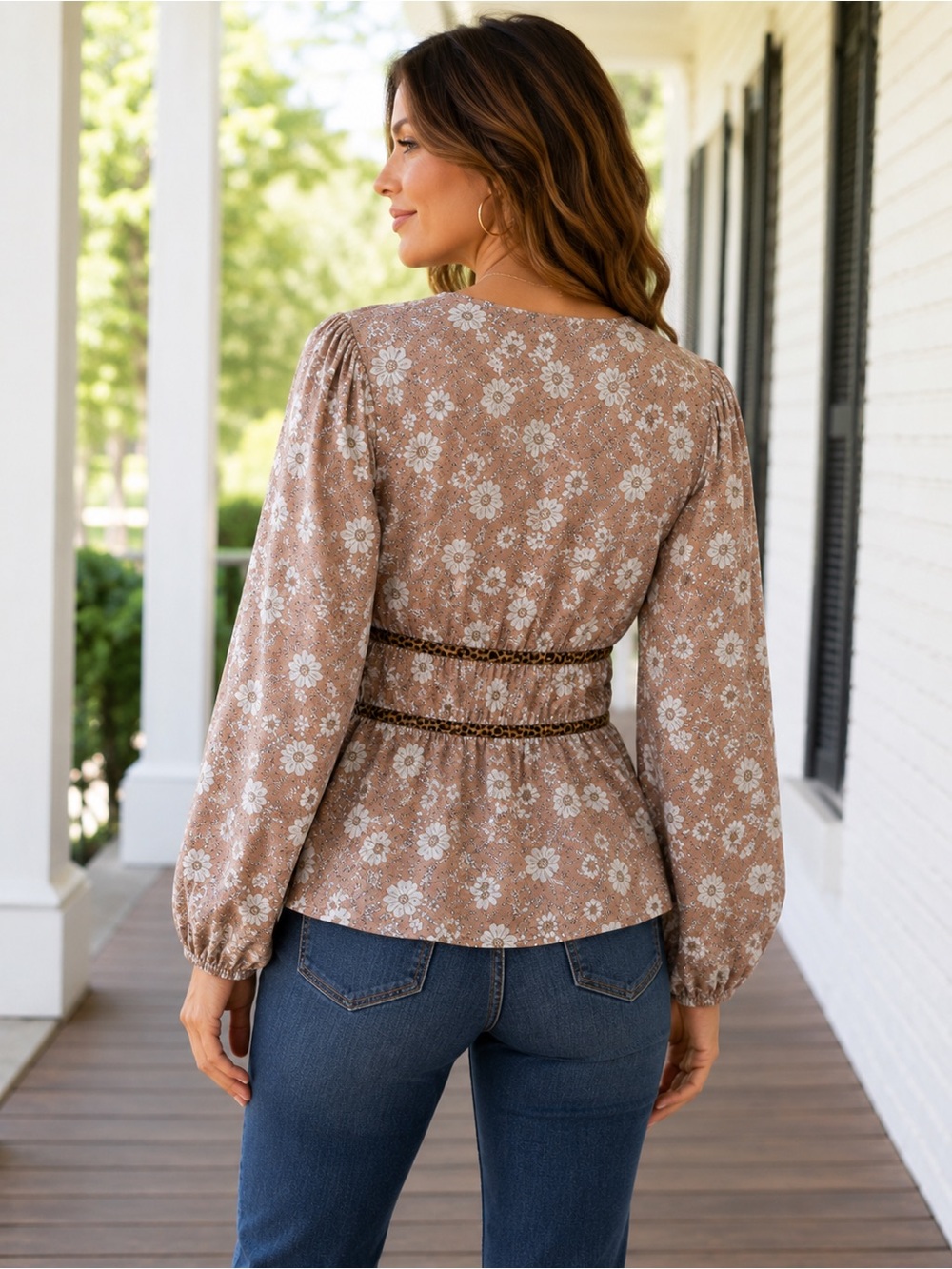 NWT Umgee Floral Print & Leopard Trim Peplum Top Size L - Picture 2 of 4